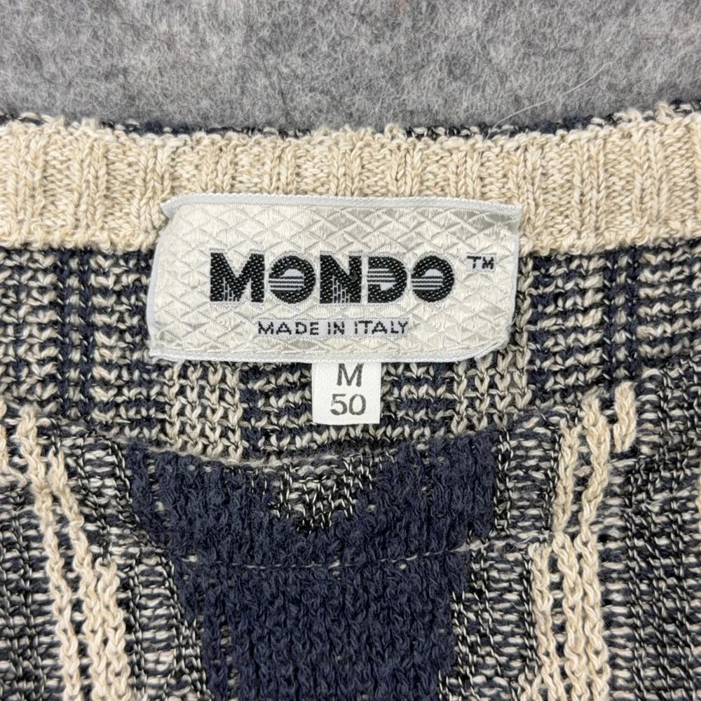 VTG Mondo Sweater Mens Medium Beige Gray Abstract Geometric 3D Knit Italy 90s
